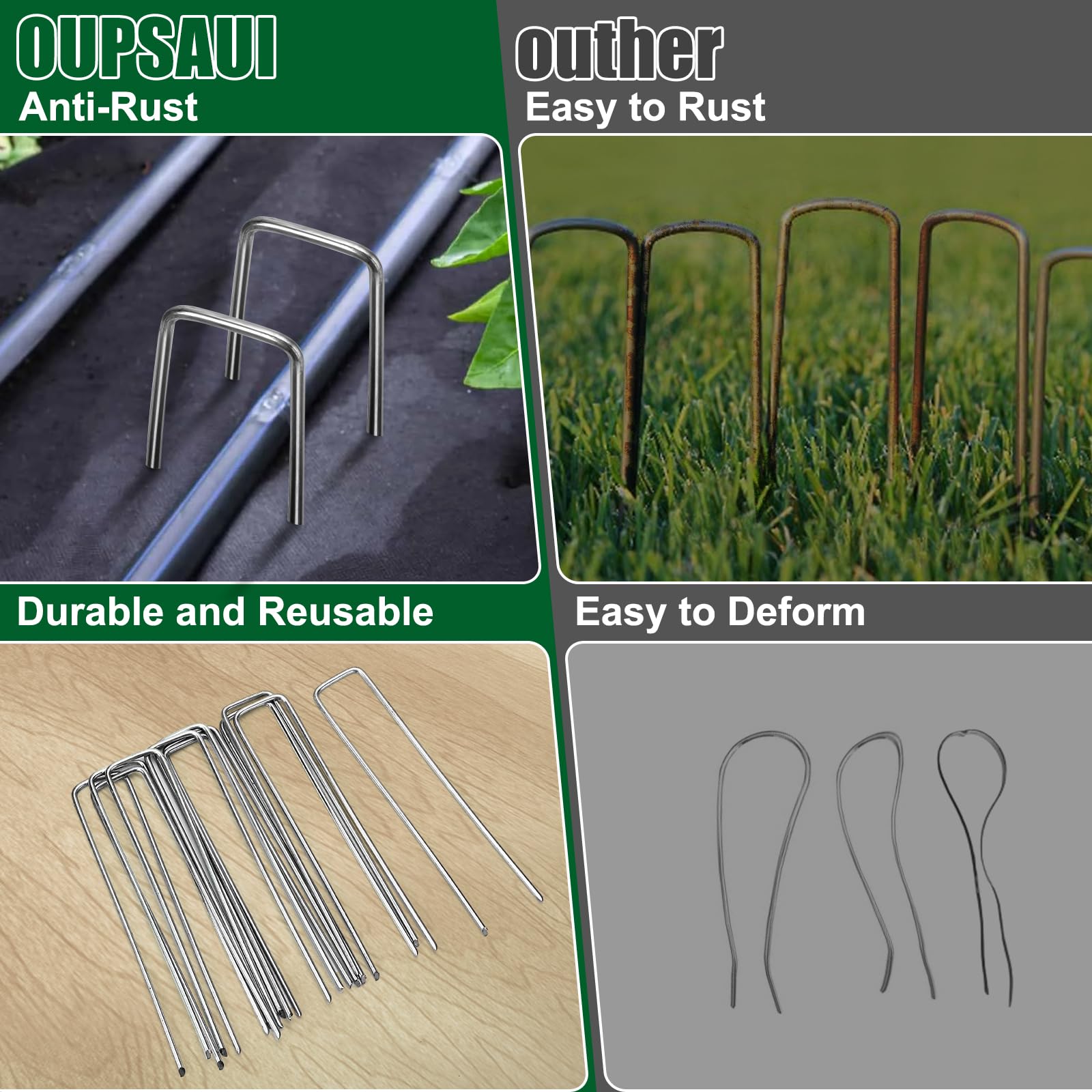 OUPSAUI 12 Inch stakes inserted in garden fabric