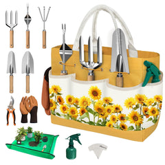 OUREST 22-Piece Gardening Tools Set with yellow tote bag