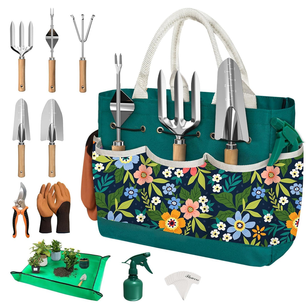 OUREST 22Pcs Gardening Tools Set with dark green tote bag