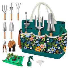 OUREST 22Pcs Gardening Tools Set with dark green tote bag