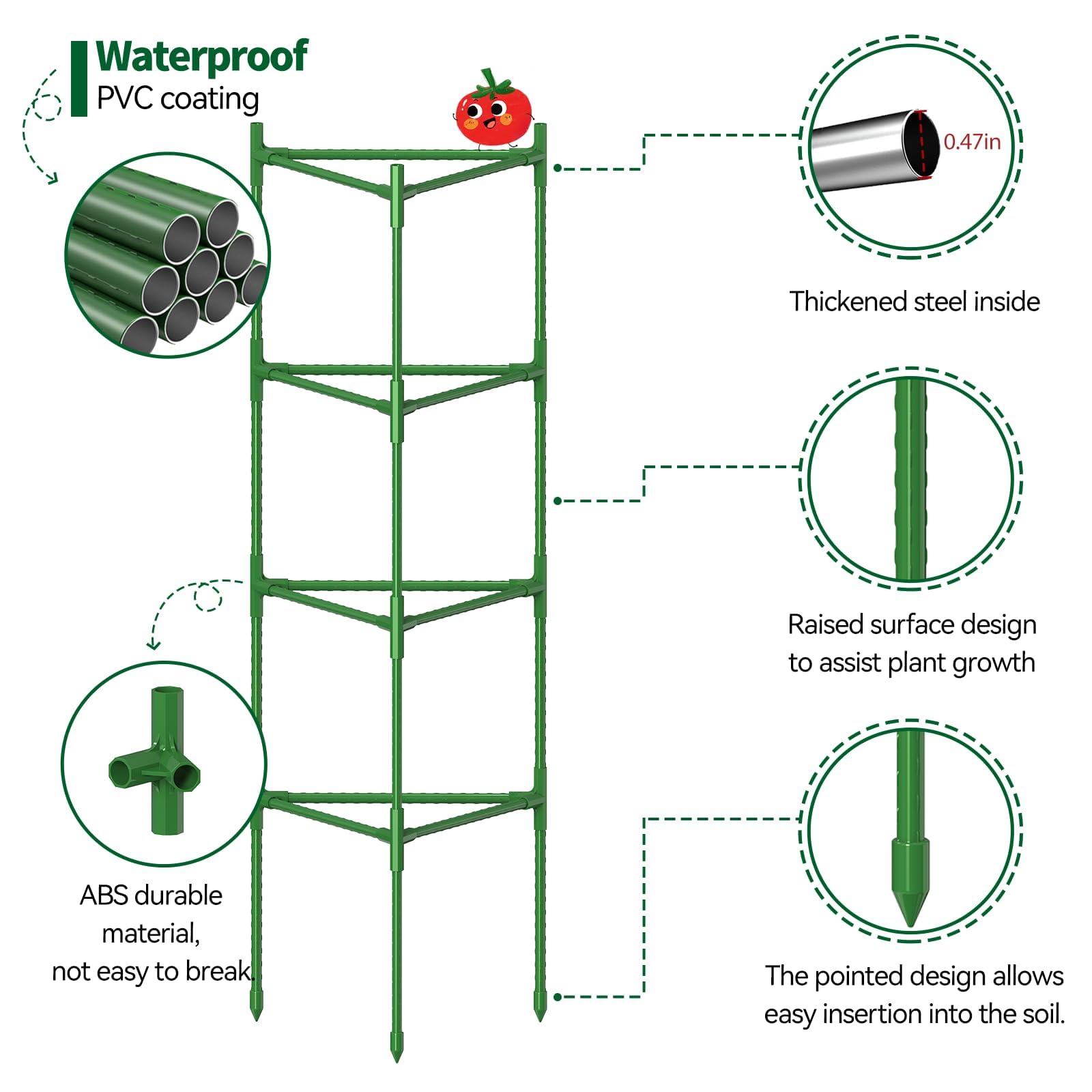 OUREST Large Tomato Cage assembly with connecting tubes and clips