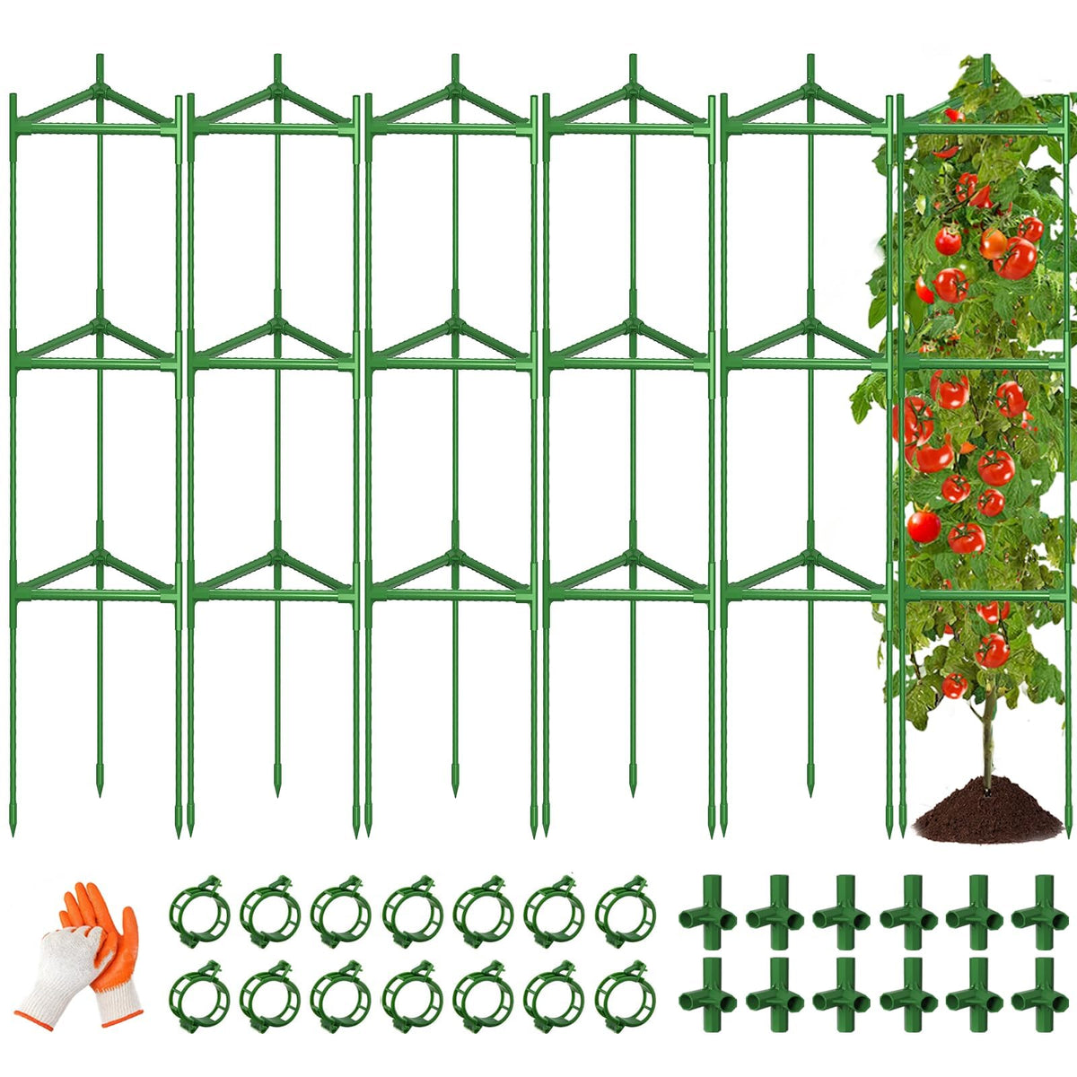 OUREST Large Tomato Cage front view with green metal construction