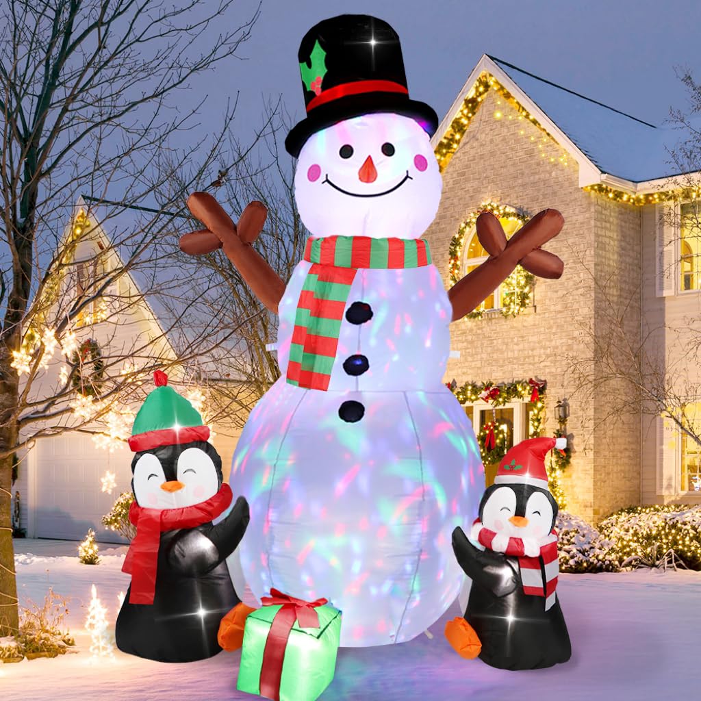 OurWarm 6FT Snowman inflatable decoration with penguins