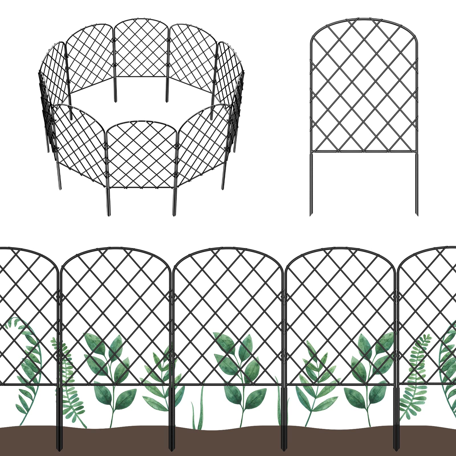 OUSHENG 10 Pack Decorative Garden Fence front view, black panels