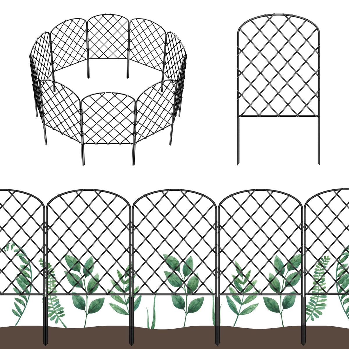 OUSHENG 10 Pack Decorative Garden Fence front view, black panels