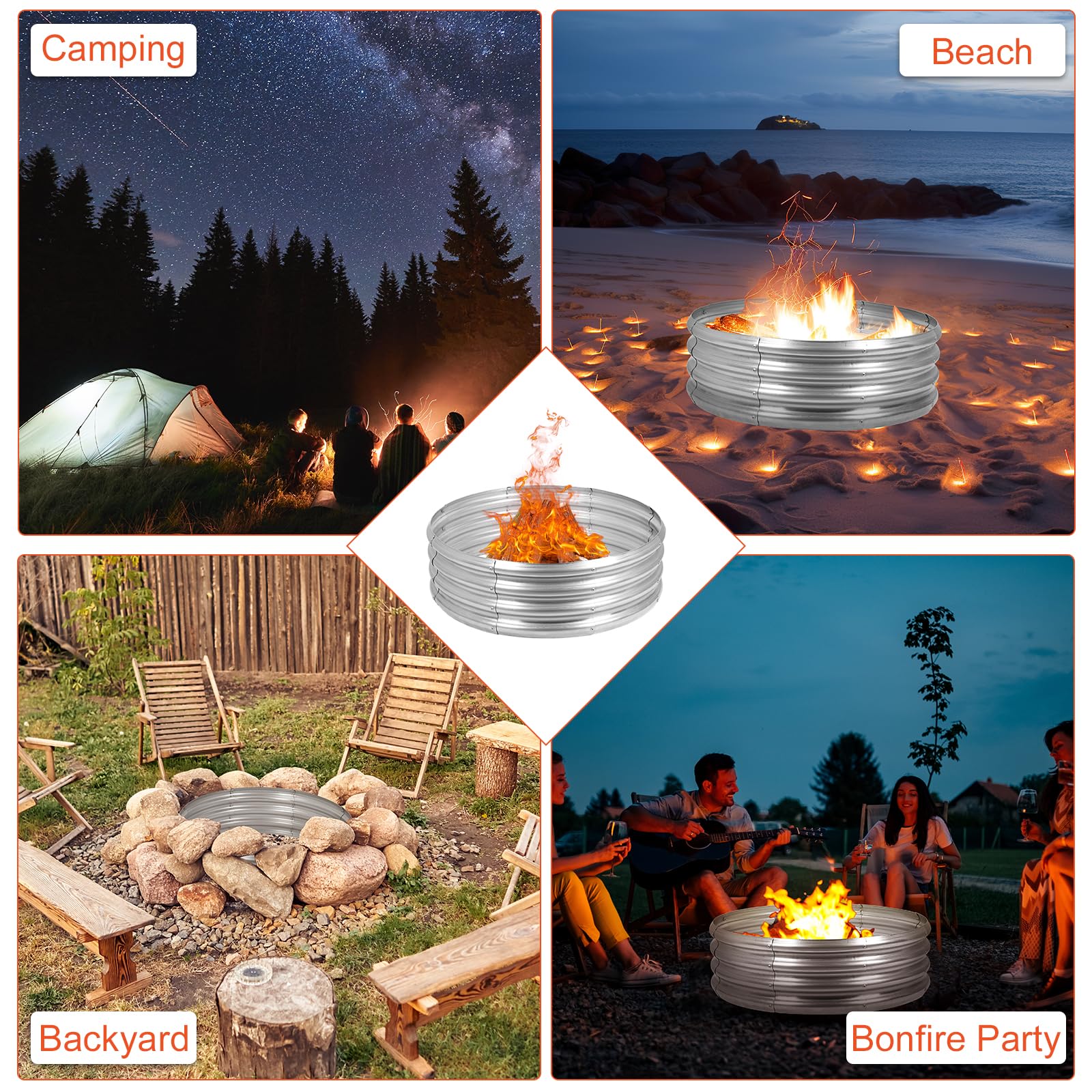 OUSHENG fire pit ring set up in backyard