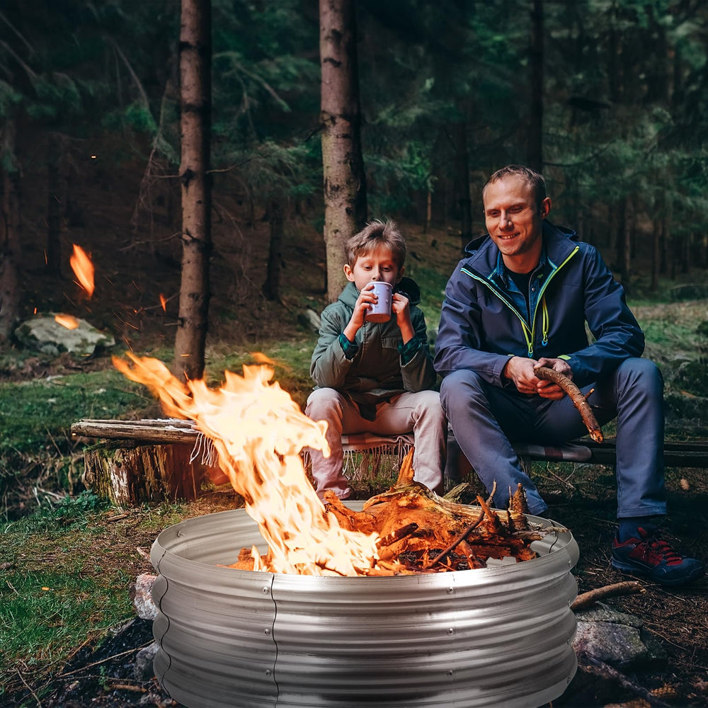 OUSHENG fire pit ring with wood inside