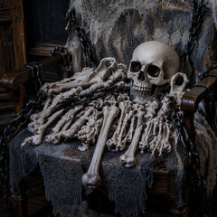 Outdoor arrangement of Daricano skeleton bones in a graveyard scene