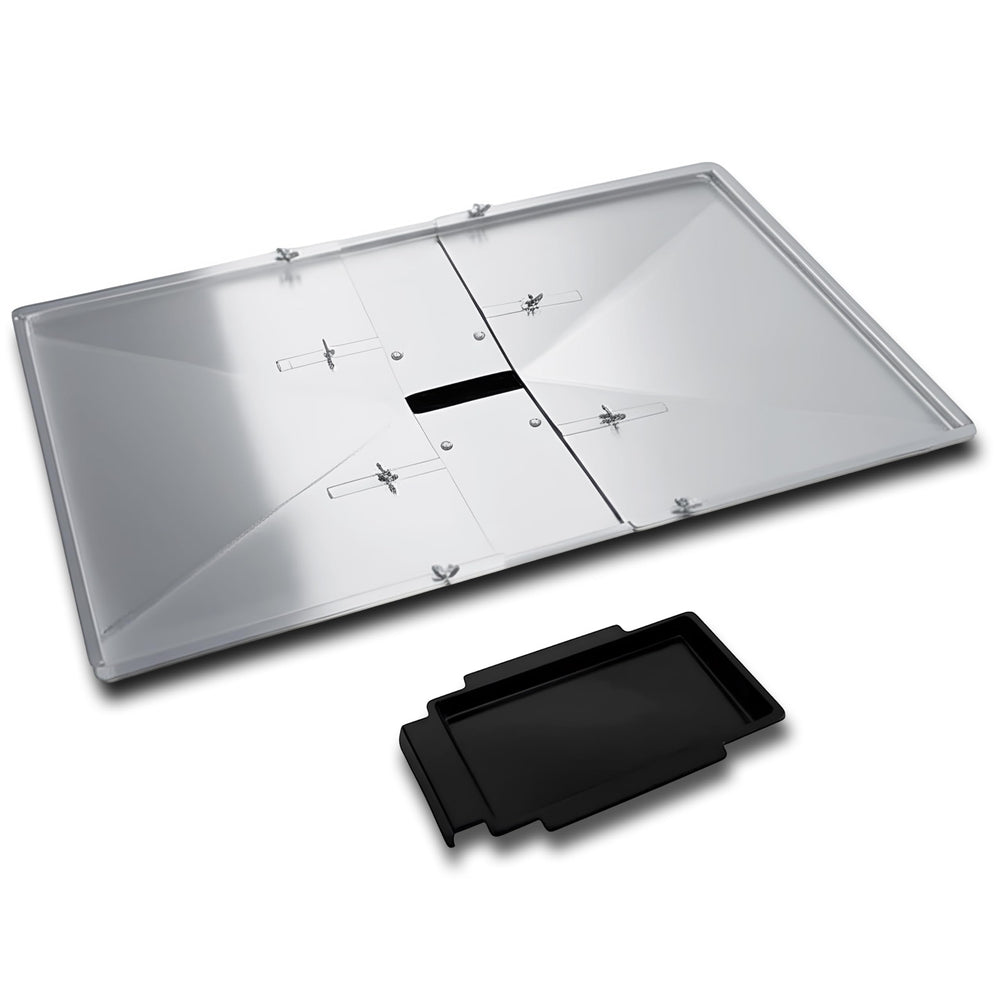 Outdoor Bazaar adjustable grease tray front view with dimensions 27 to 30 inches