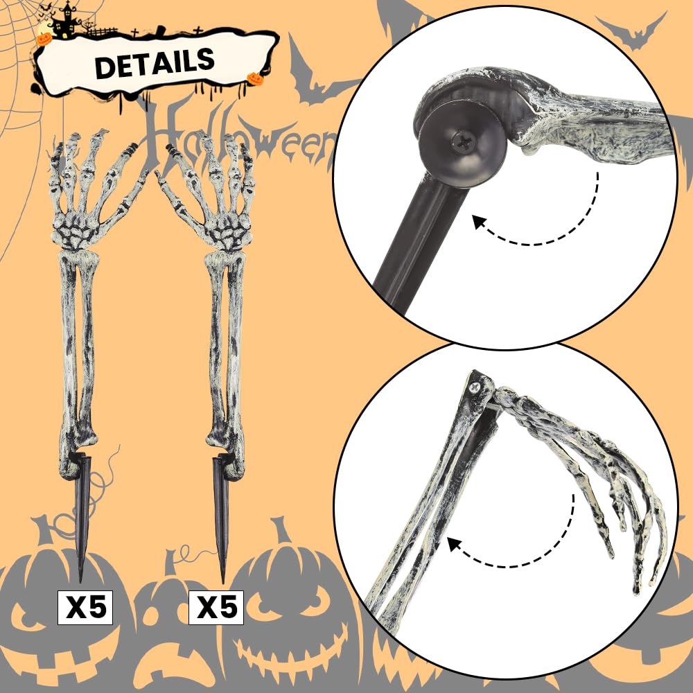 Outdoor display of DIYDEC skeleton arm stakes in a garden