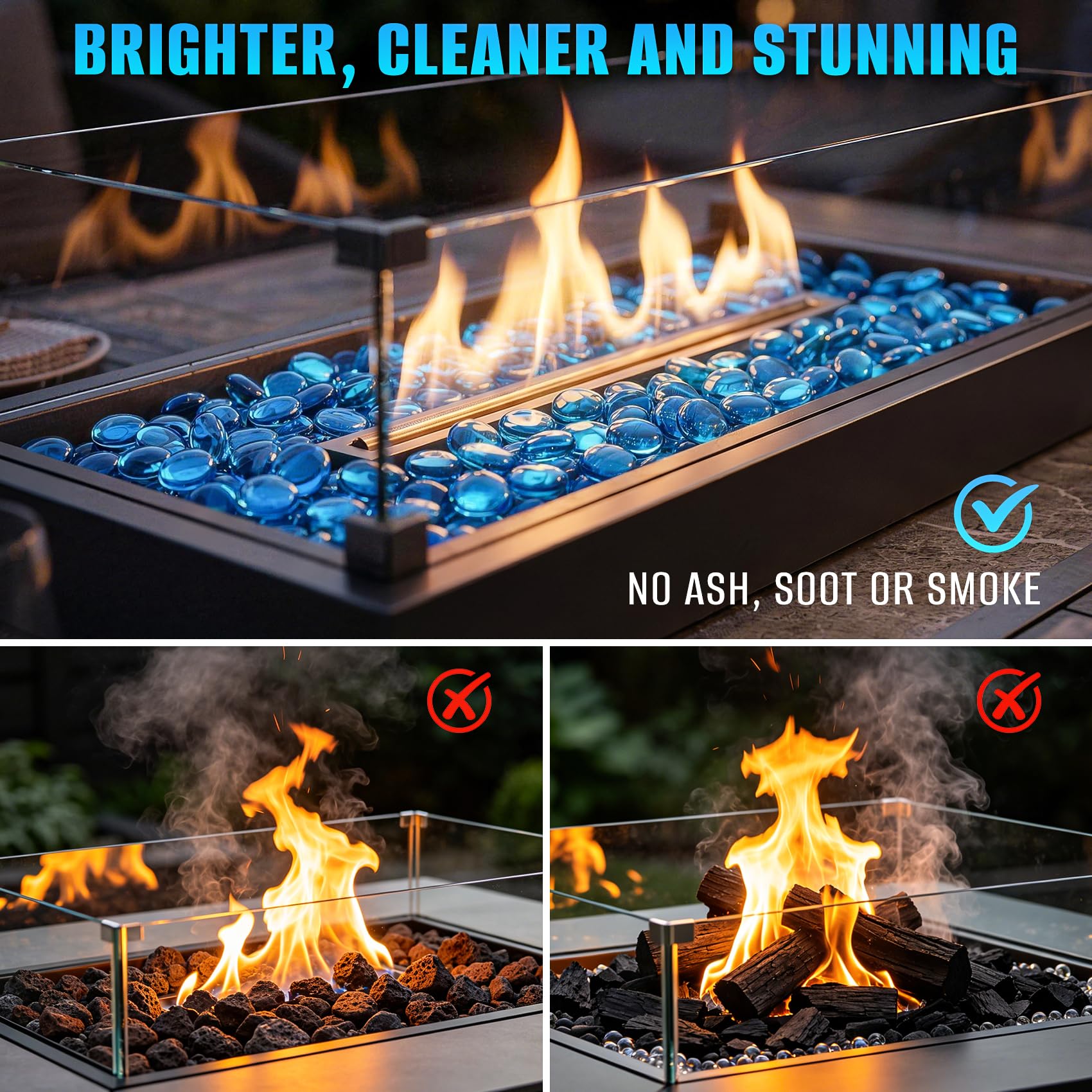 Outdoor fire pit with Mr. Fireglass Caribbean Blue Fire Glass Beads