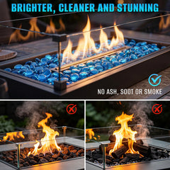 Outdoor fire pit with Mr. Fireglass Caribbean Blue Fire Glass Beads