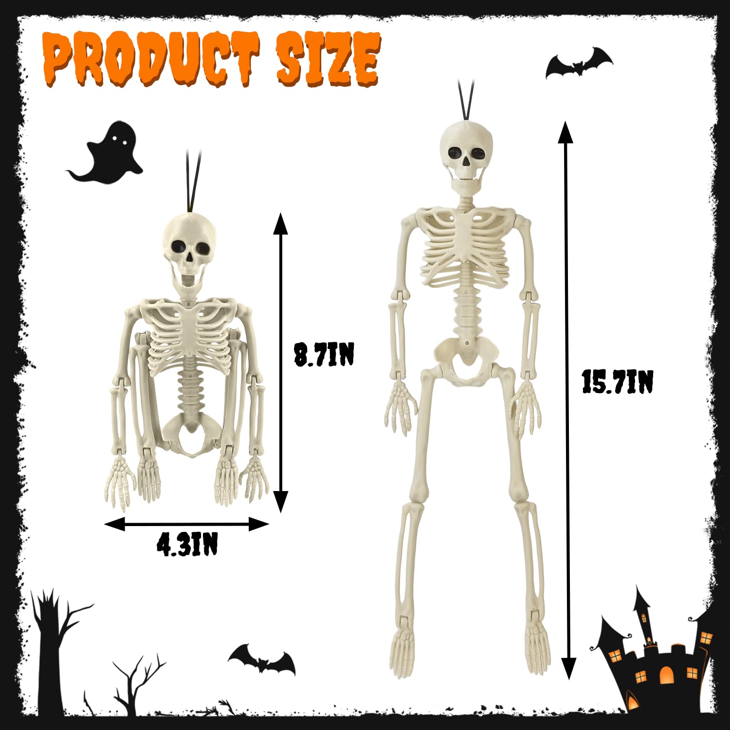 Outdoor Halloween decoration with skeletons hanging on a tree