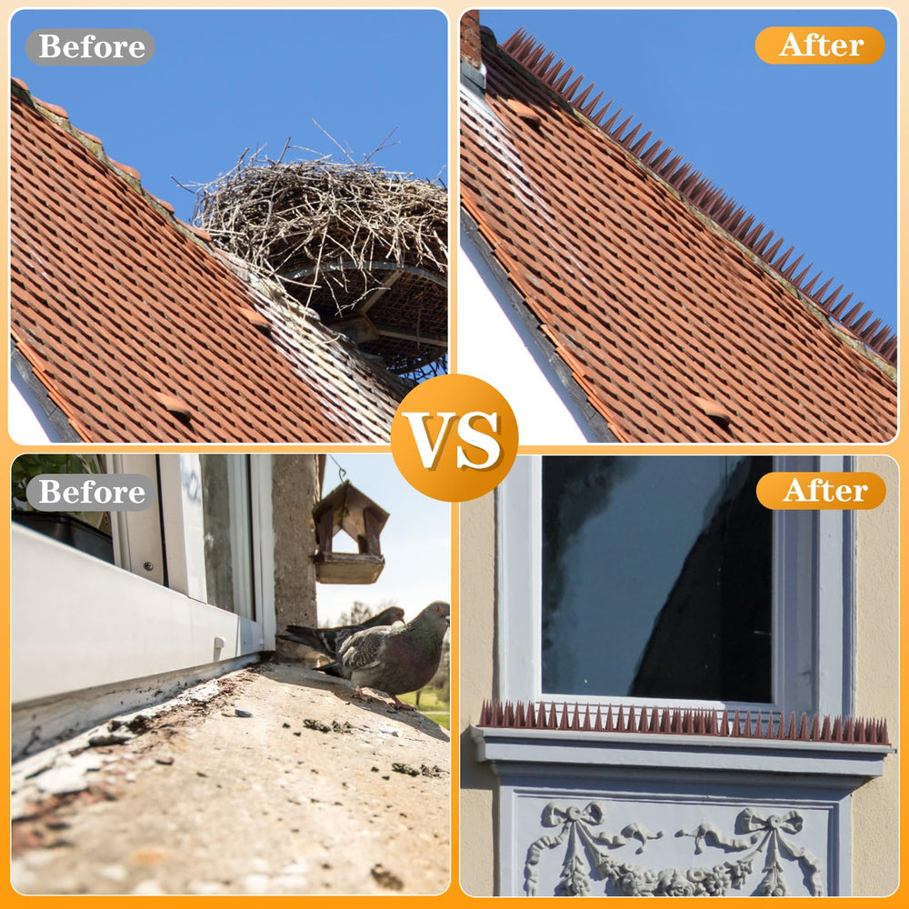 Outdoor installation of BORHOOD Bird Spikes on a roof