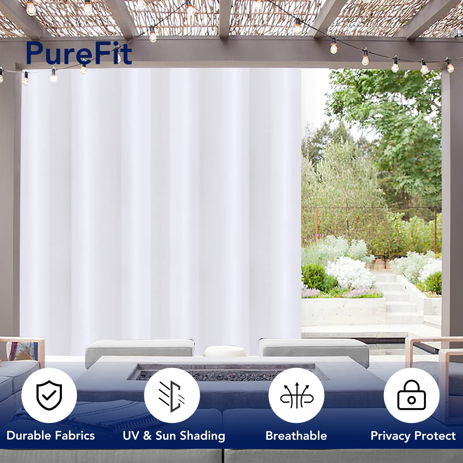 Outdoor patio setup with PureFit curtains installed
