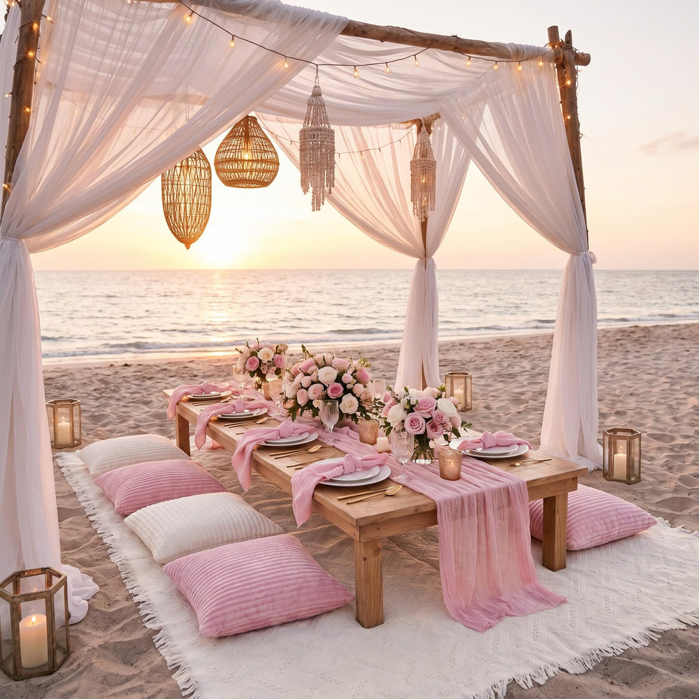 Outdoor picnic scene with Beeveer pink picnic blanket kit