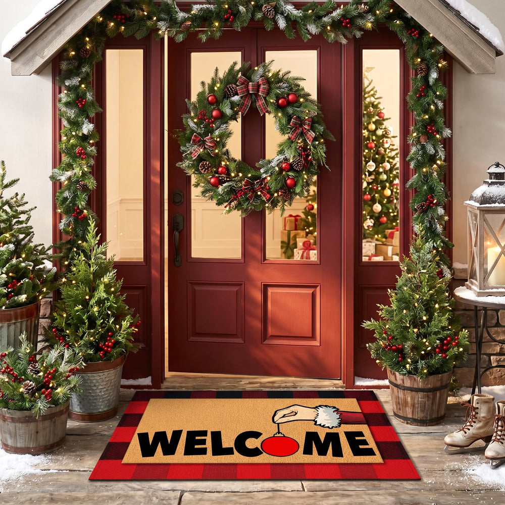 Outdoor setup featuring Tinideya Christmas door mats at entrance