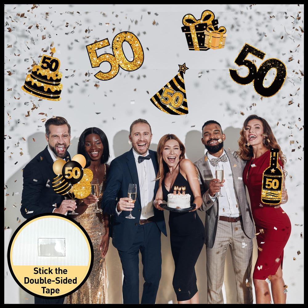 Outdoor setup of ComboJoy 50th birthday yard signs