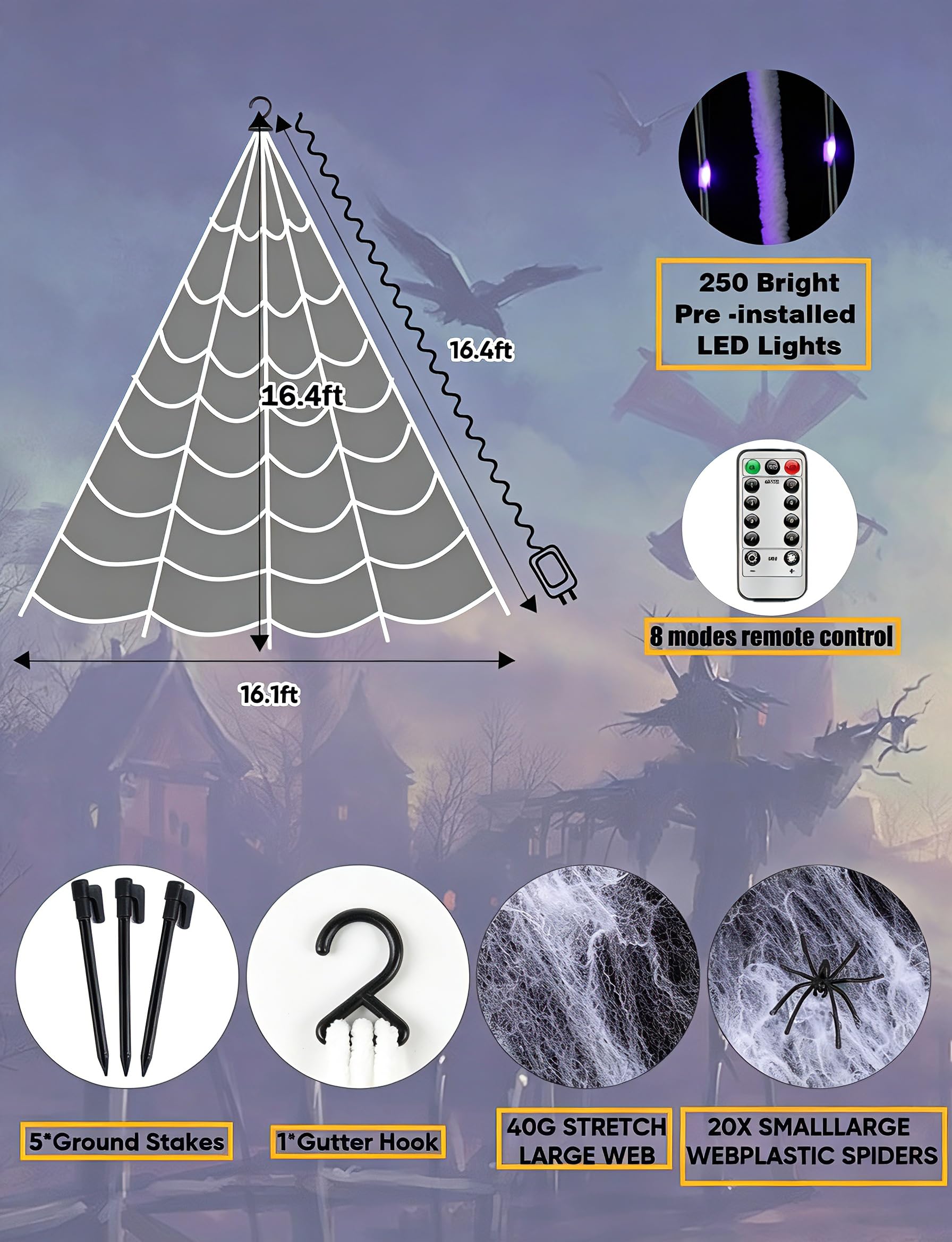 Outdoor setup of LCHUANG Halloween Spider Web Lights