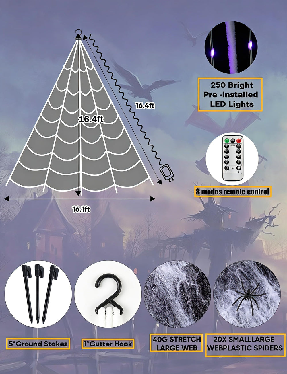 Outdoor setup of LCHUANG Halloween Spider Web Lights