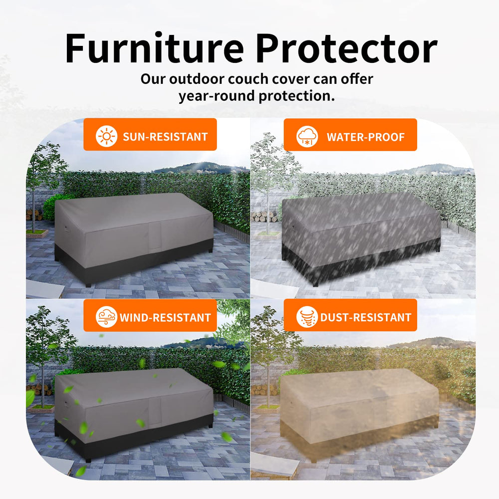 Outdoor sofa protected with Easy-Going Couch Cover during rain