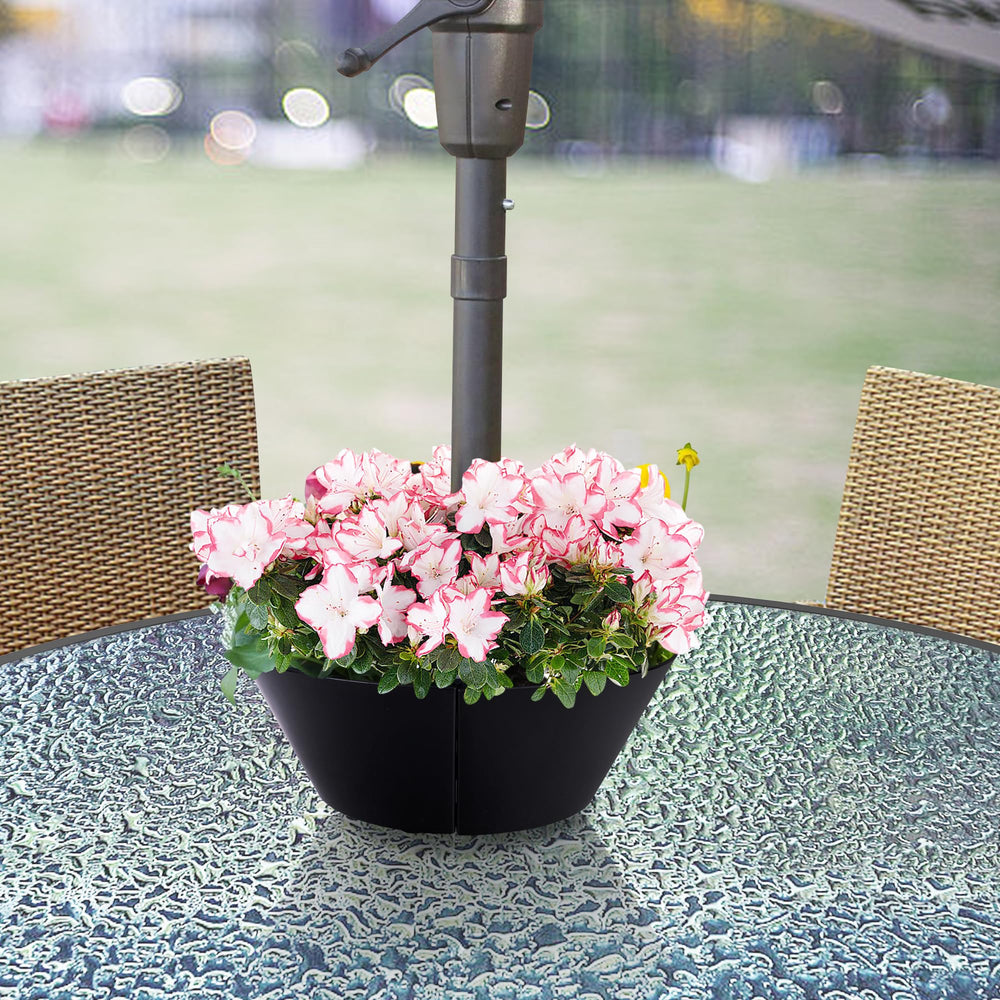 Outdoor view of EBaokuup Umbrella Planters with flowers