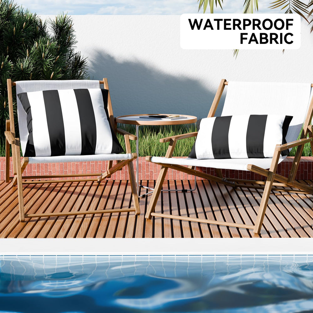 Outdoor Waterproof Striped Pillow Cover on a patio chair