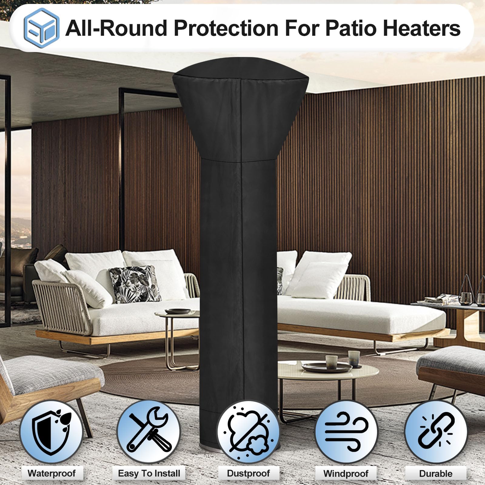 OutdoorLines Patio Heater Cover with elastic draw cord detail