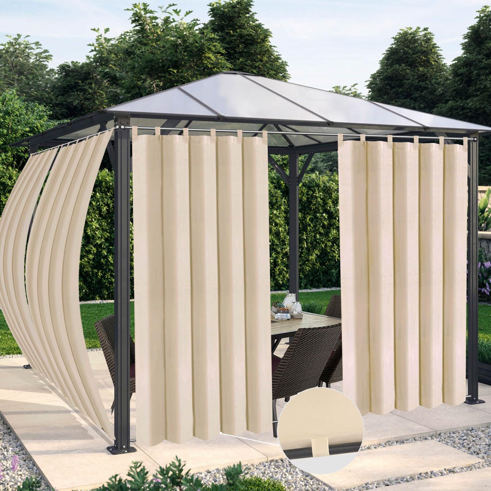 OutdoorLines Waterproof Outdoor Curtains Beige front view