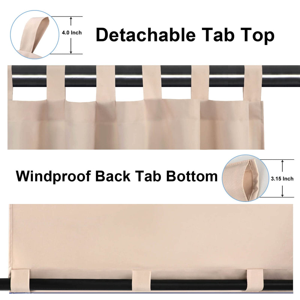 OutdoorLines Waterproof Outdoor Curtains showing detachable tab top