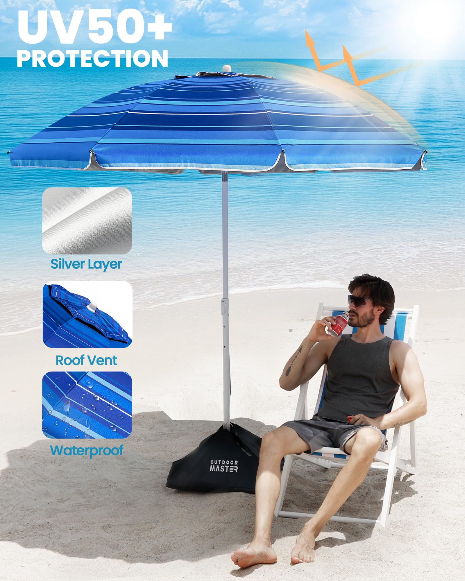 OutdoorMaster beach umbrella in carry bag for easy transport