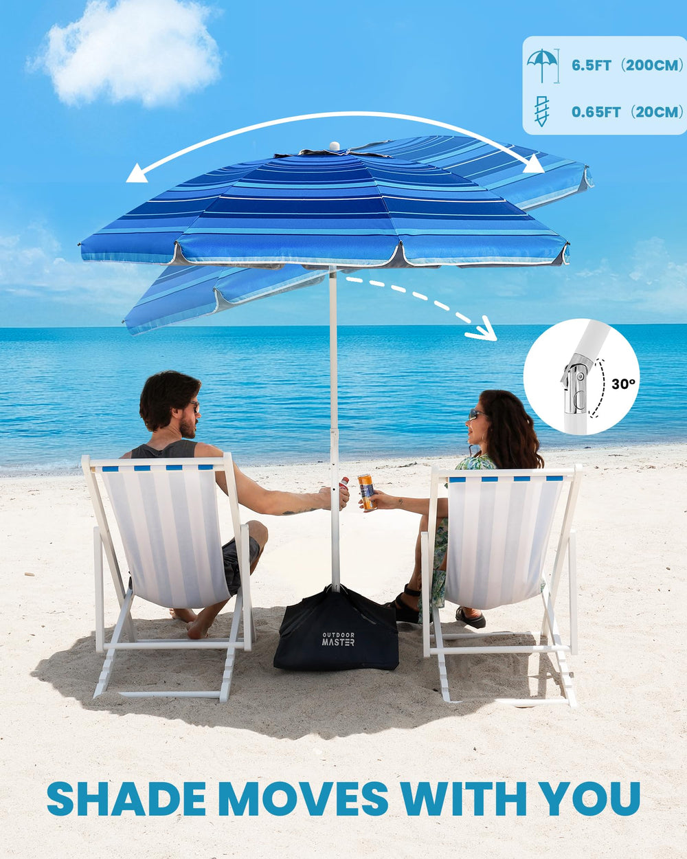 OutdoorMaster beach umbrella open showing the canopy design