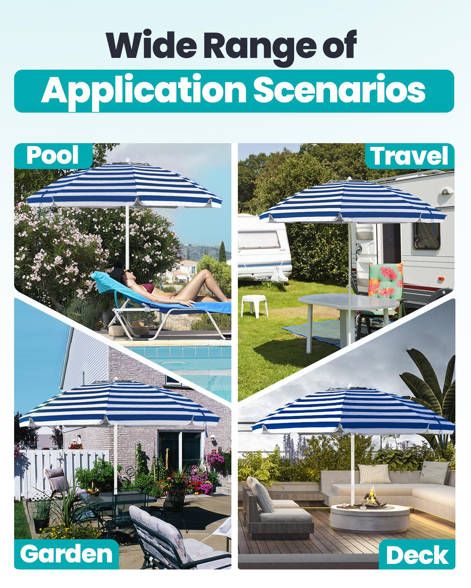 OutdoorMaster beach umbrella set up in a garden