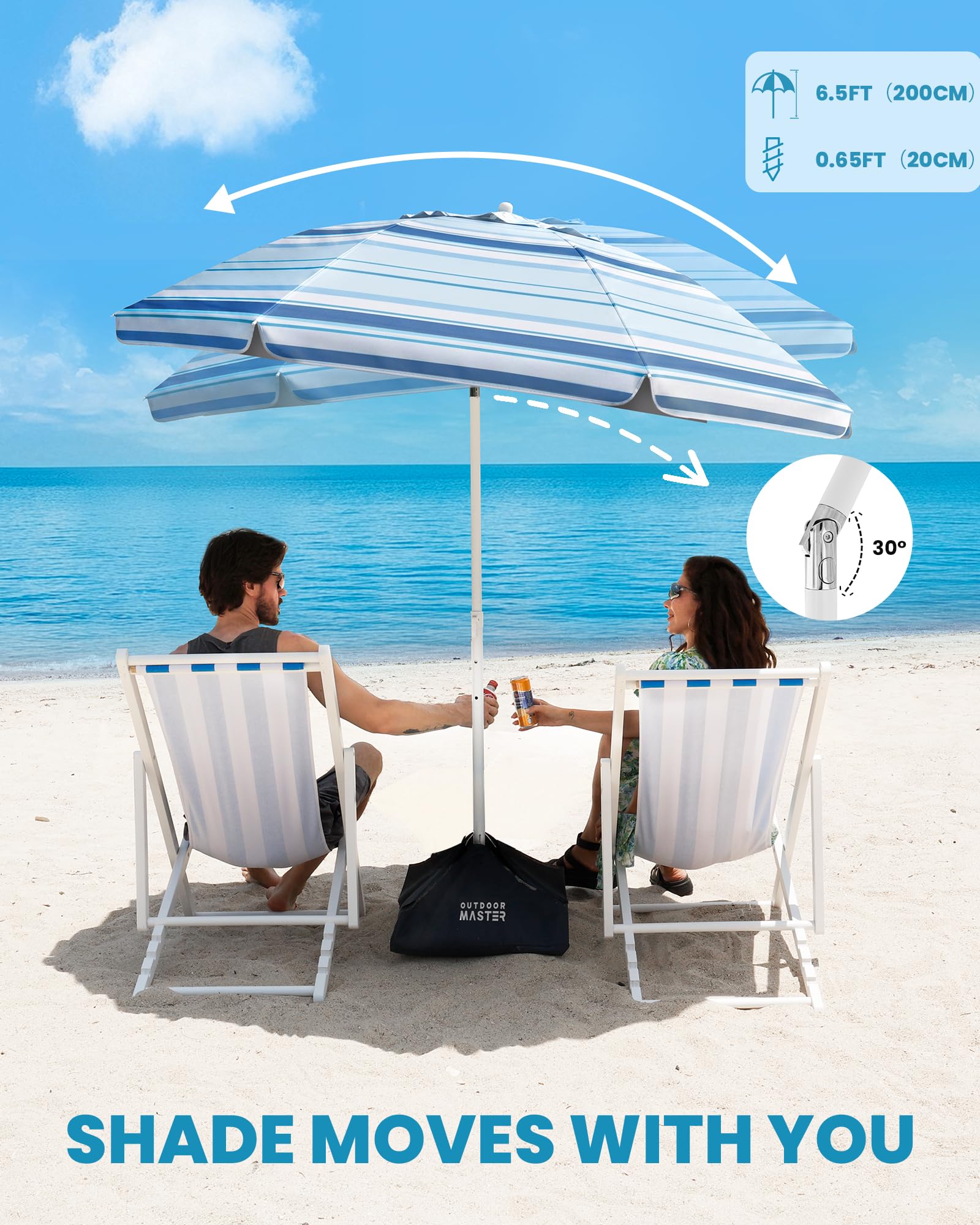 OutdoorMaster Beach Umbrella showing tilt mechanism