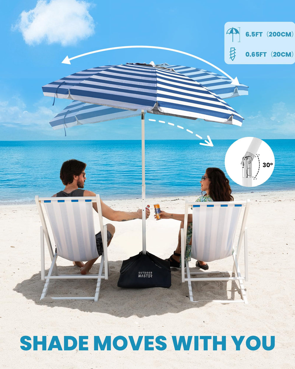 OutdoorMaster beach umbrella with stainless steel pole
