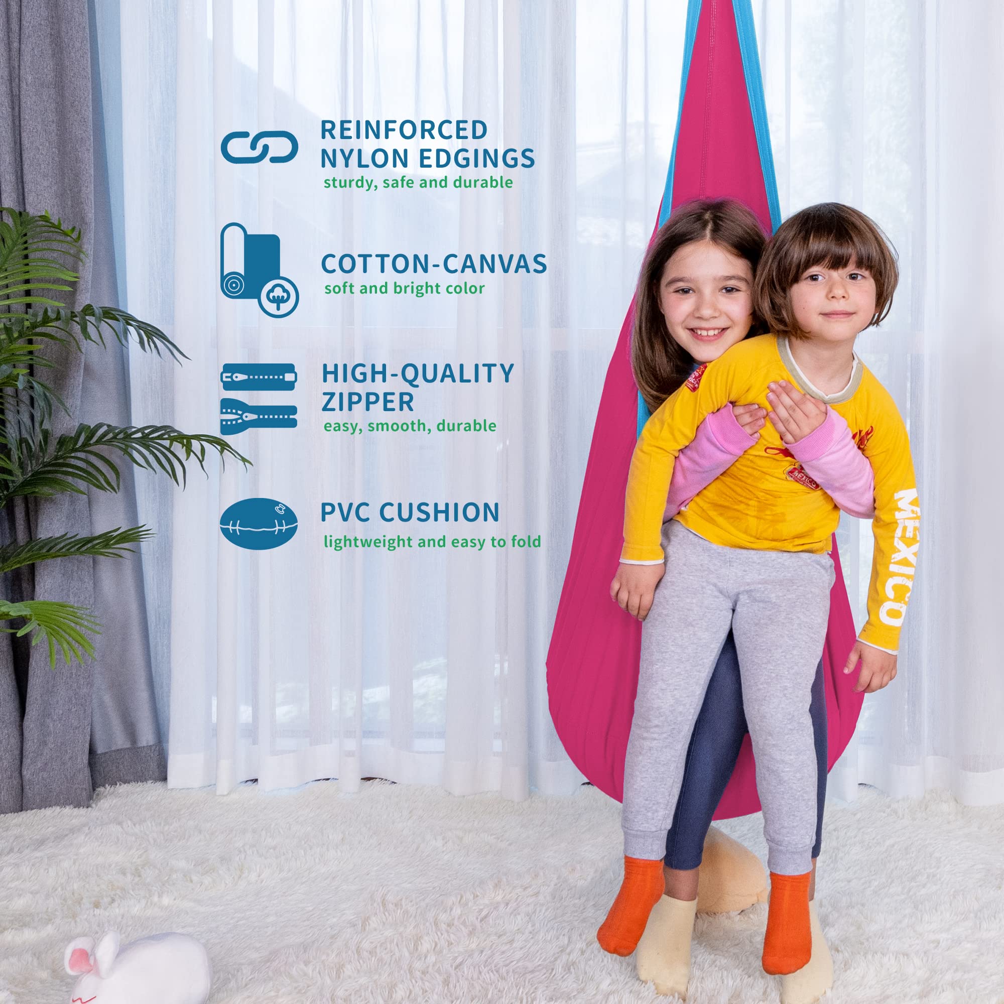 OUTREE Kids Pod Swing Seat side view showing cotton material
