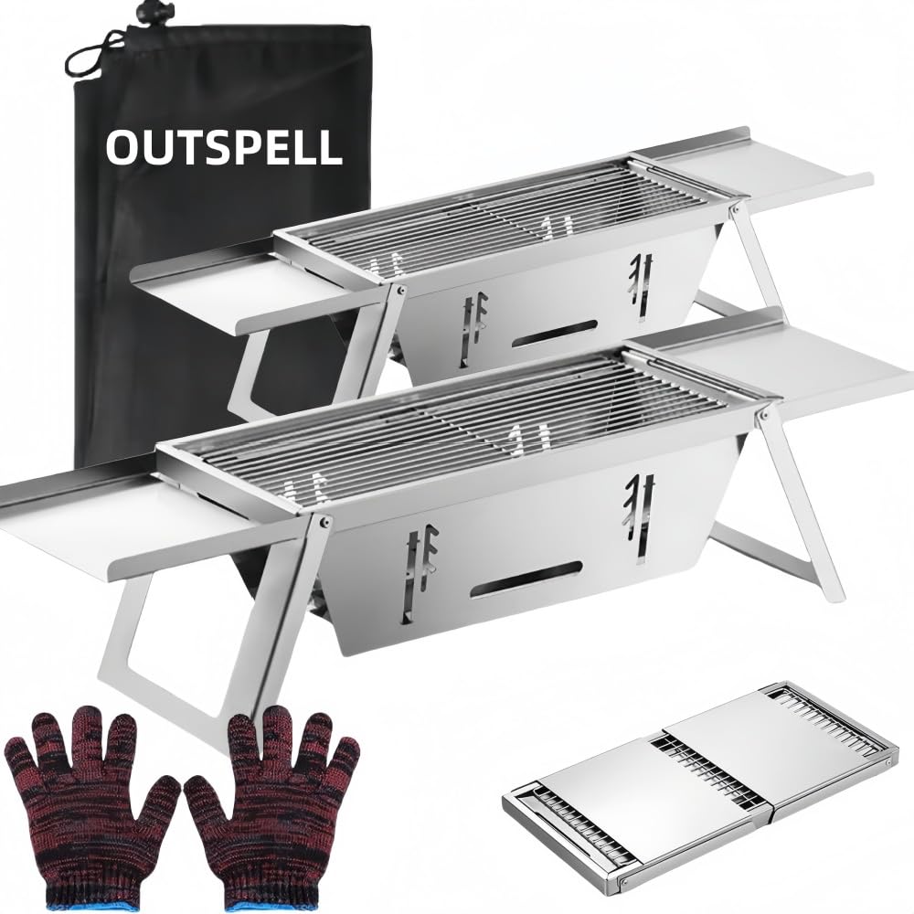 Outspell Portable Charcoal Grill front view with wood handle