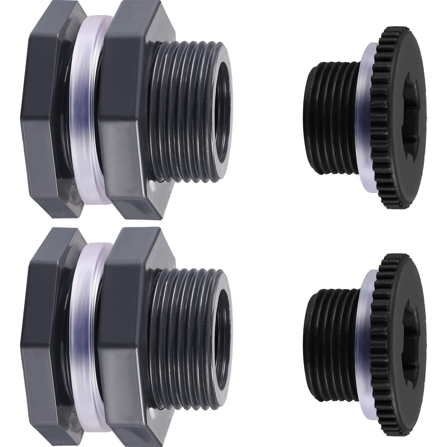 Outus 3/4 Inch PVC Bulkhead Fitting front view in dark grey