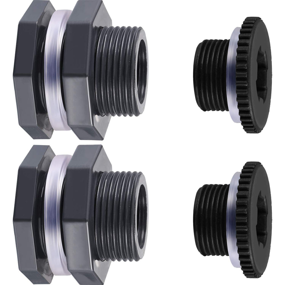 Outus 3/4 Inch PVC Bulkhead Fitting front view in dark grey