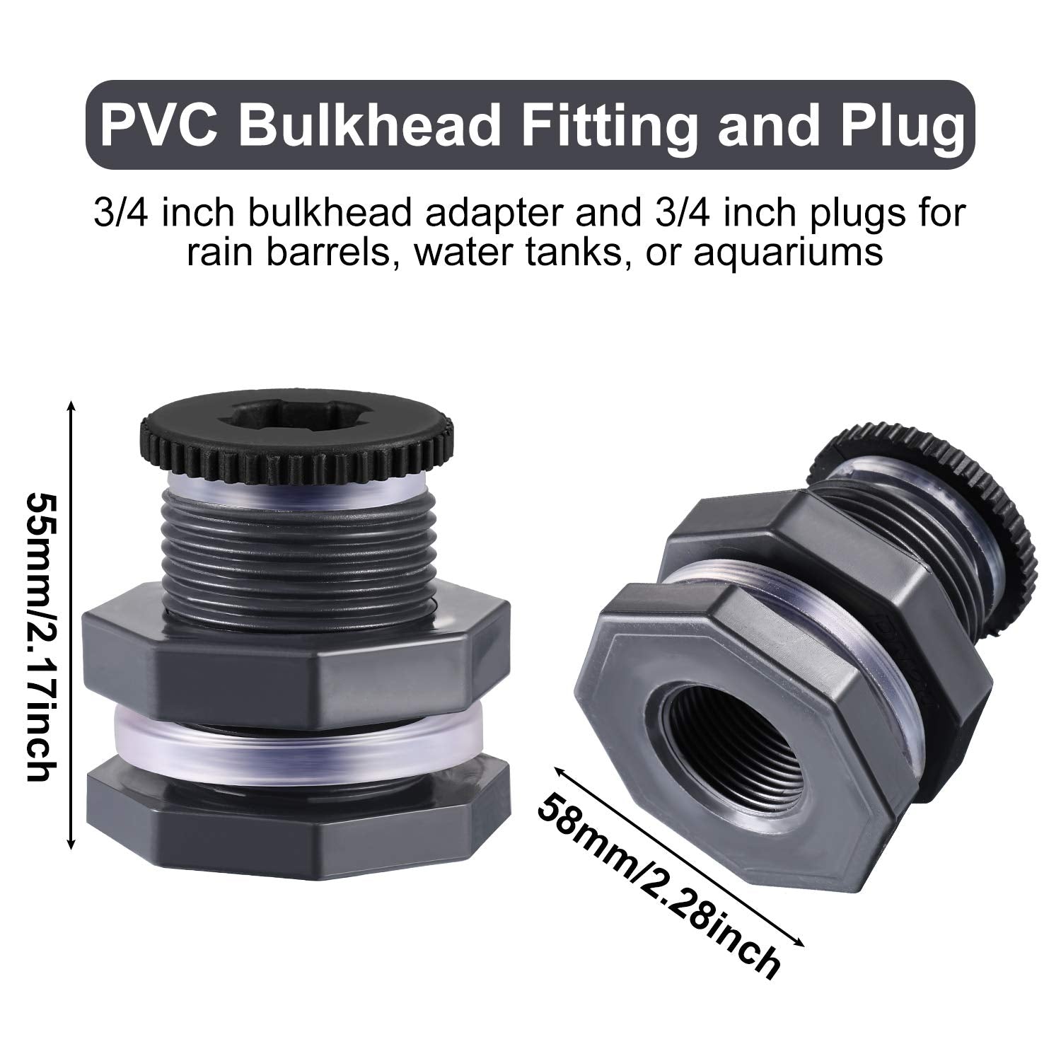 Outus 3/4 Inch PVC Bulkhead Fitting showing the silicon seal gasket