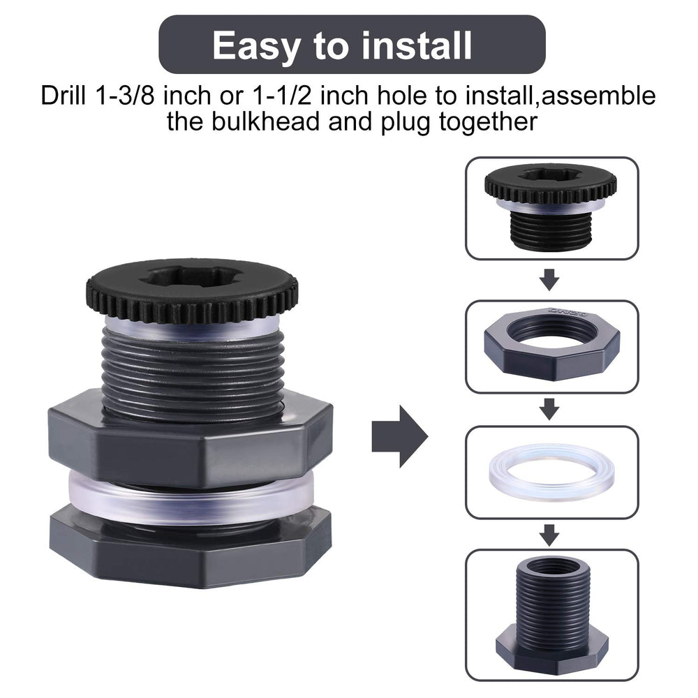 Outus 3/4 Inch PVC Bulkhead Fitting side view with plugs
