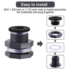 Outus 3/4 Inch PVC Bulkhead Fitting side view with plugs