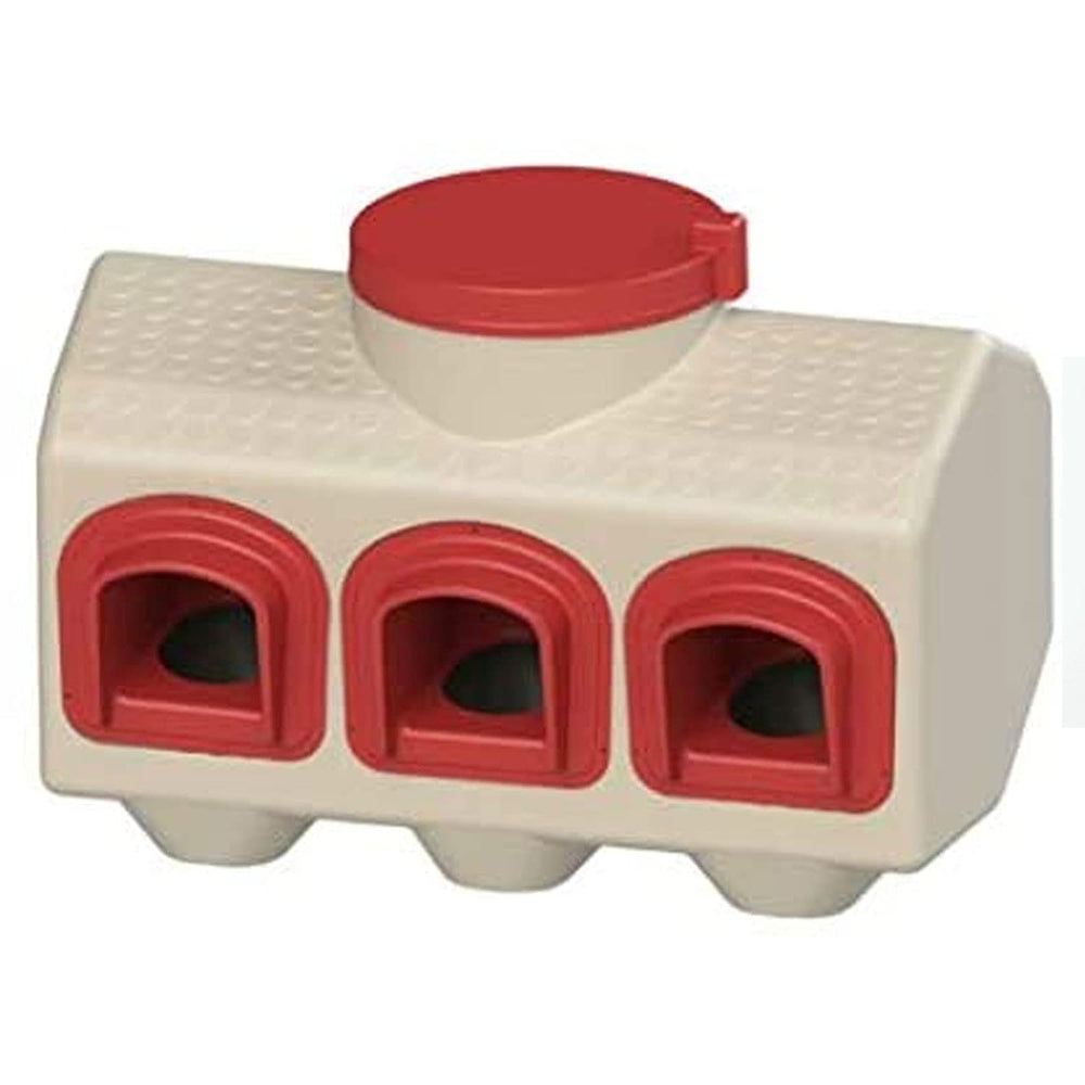 OverEZ Chicken Feeder red model front view with feeding ports