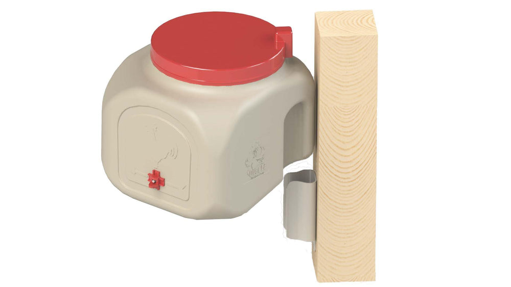 OverEZ Compact Chicken Waterer in outdoor setting with chickens
