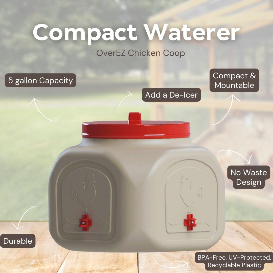 OverEZ Compact Chicken Waterer with handle for mounting