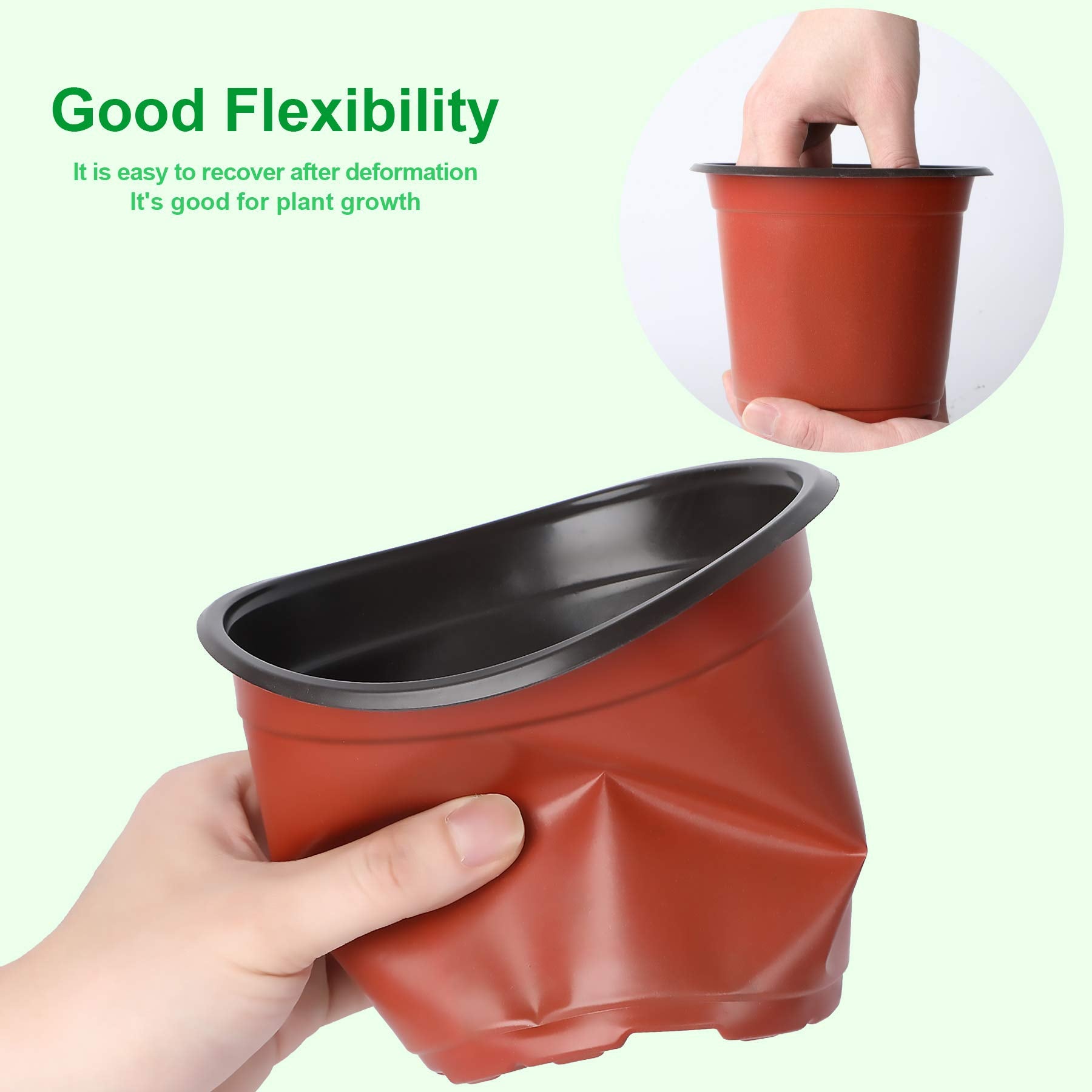 Overhead view of Augshy 6-inch nursery pots in a garden setting