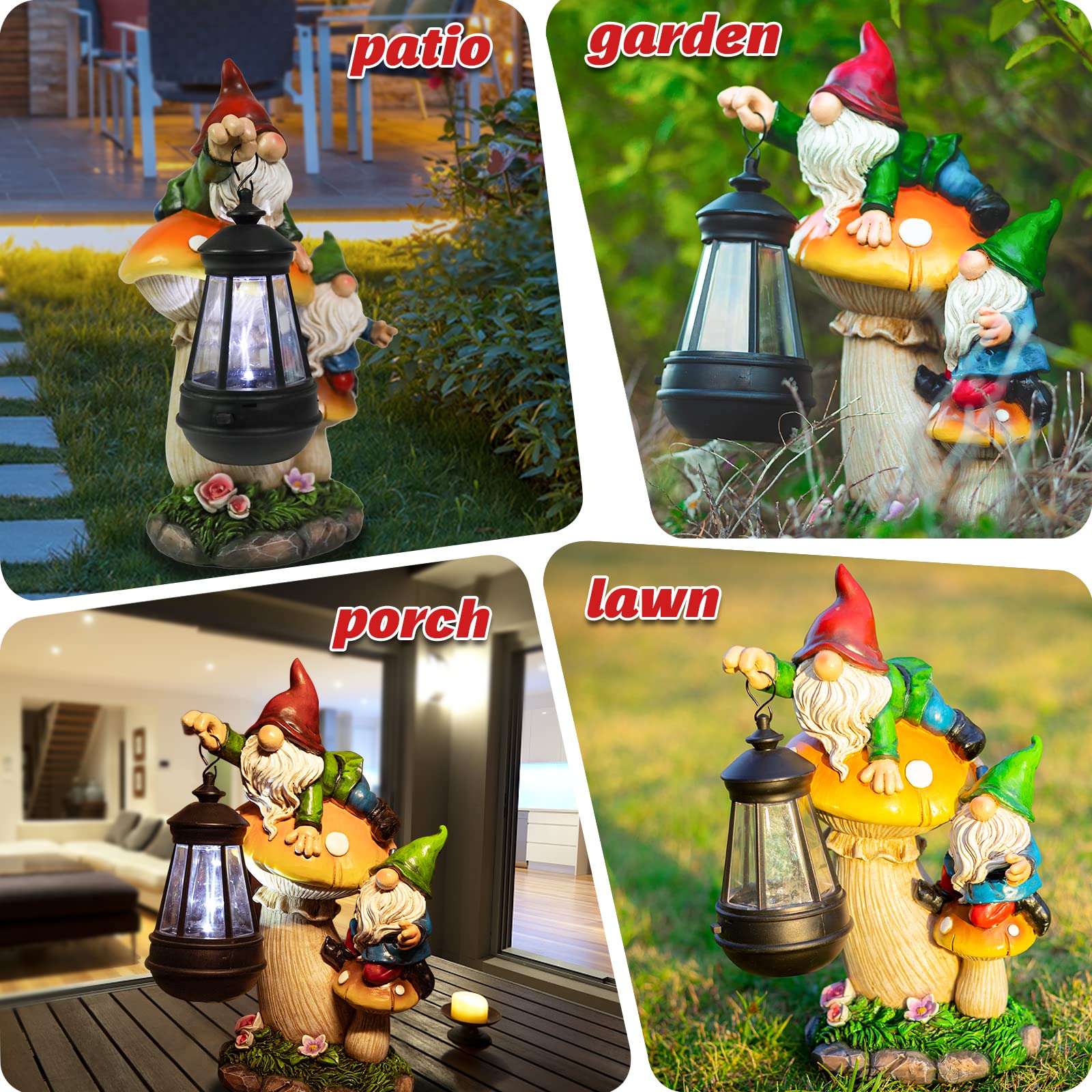 Ovewios Gnome Garden Decor back view with solar panel