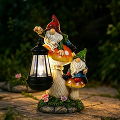 Ovewios Gnome Garden Decor front view with solar lantern