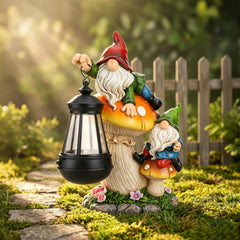 Ovewios Gnome Garden Decor side view on yellow mushroom
