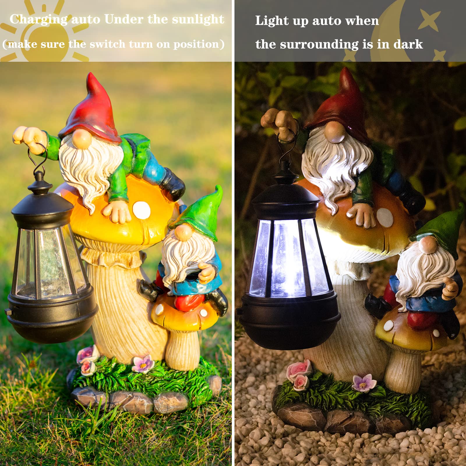 Ovewios Gnome Garden Decor with illuminated solar lantern